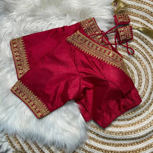 Trendy Vichitra Silk Blouse V Neck and Fancy Latkan