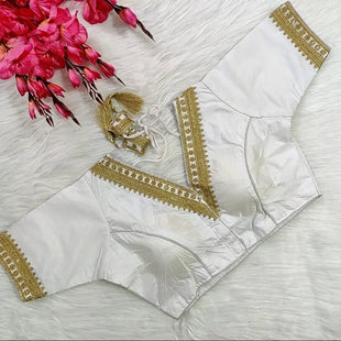Trendy Vichitra Silk Blouse V Neck and Fancy Latkan