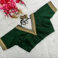 Trendy Vichitra Silk Blouse V Neck and Fancy Latkan