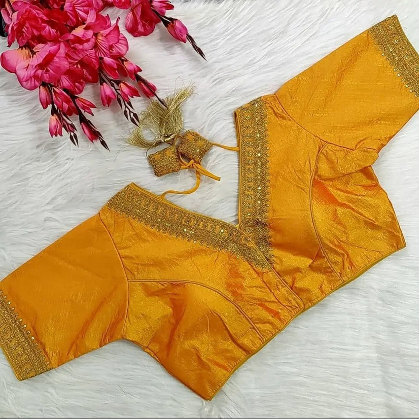 Trendy Vichitra Silk Blouse V Neck and Fancy Latkan
