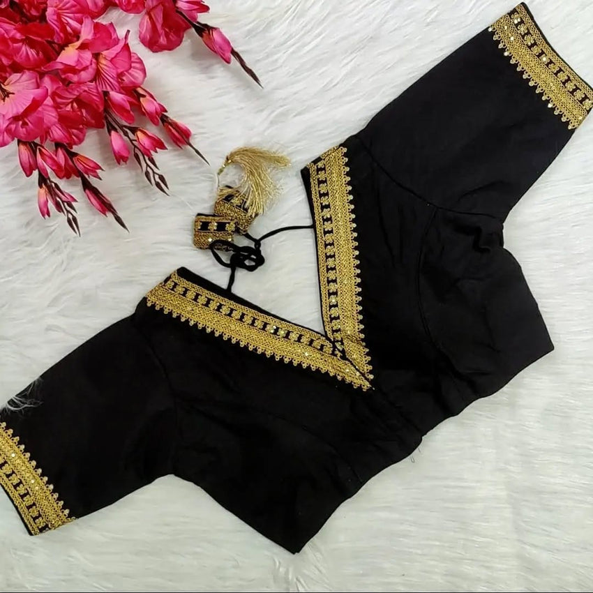 Trendy Vichitra Silk Blouse V Neck and Fancy Latkan