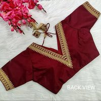 Trendy Vichitra Silk Blouse V Neck and Fancy Latkan
