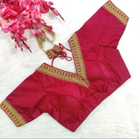Trendy Vichitra Silk Blouse V Neck and Fancy Latkan
