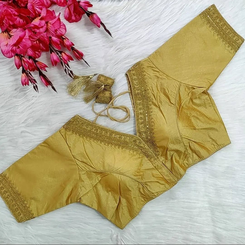 Trendy Vichitra Silk Blouse V Neck and Fancy Latkan