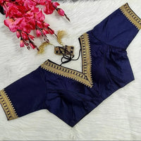 Trendy Vichitra Silk Blouse V Neck and Fancy Latkan