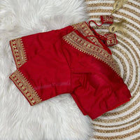 Trendy Vichitra Silk Blouse V Neck and Fancy Latkan