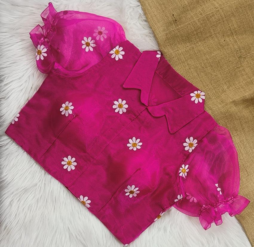 Organza shirt collar blouse | collar neck front open | pure Silk