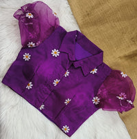 Organza shirt collar blouse | collar neck front open | pure Silk