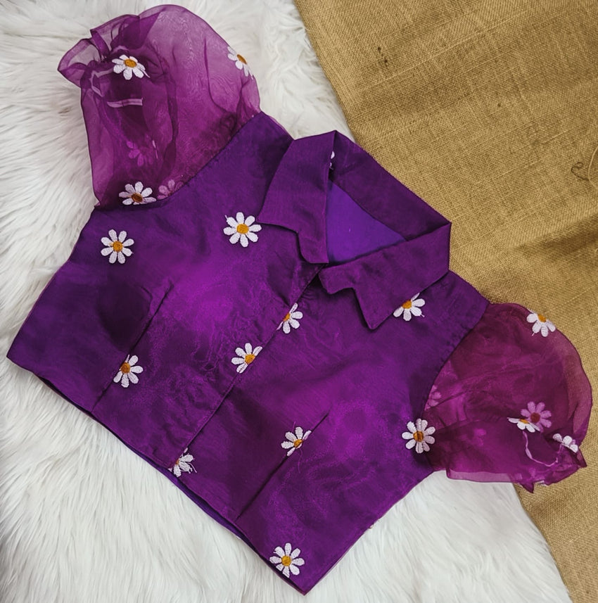 Organza shirt collar blouse | collar neck front open | pure Silk