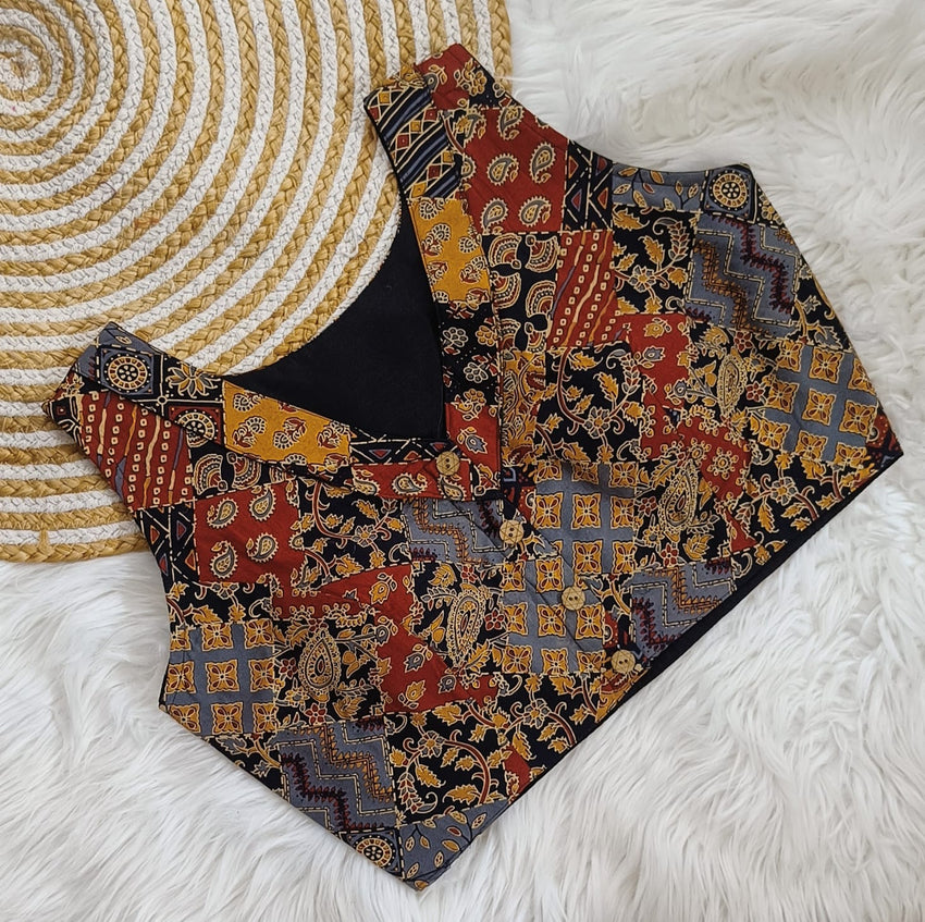 Pure Ajrkh katha work | V NECK | COTTON