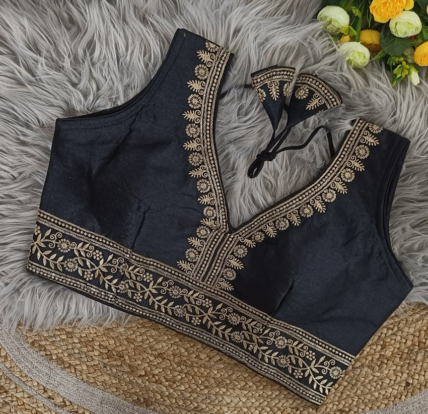 EXCLUSIVE PARTYWEAR JARI WITH SEQUENCE EMBROIDERED FANCY FARMA BLOUSE