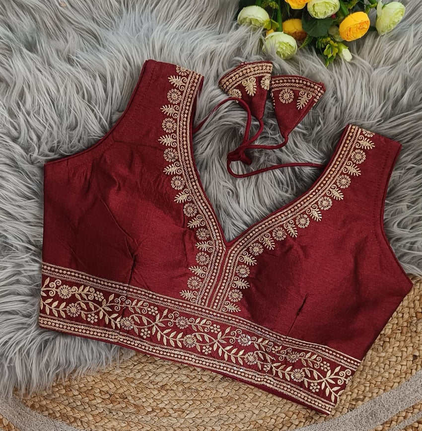 EXCLUSIVE PARTYWEAR JARI WITH SEQUENCE EMBROIDERED FANCY FARMA BLOUSE